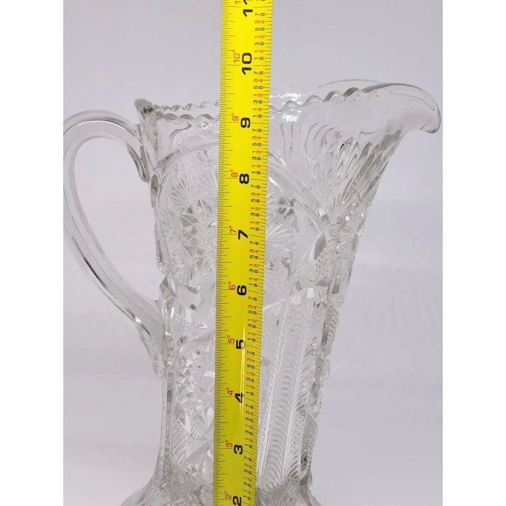 Vintage 1906 EAPG Cambridge Fernland #2635 Sunburst Snowflake Clear Pitcher 9.75